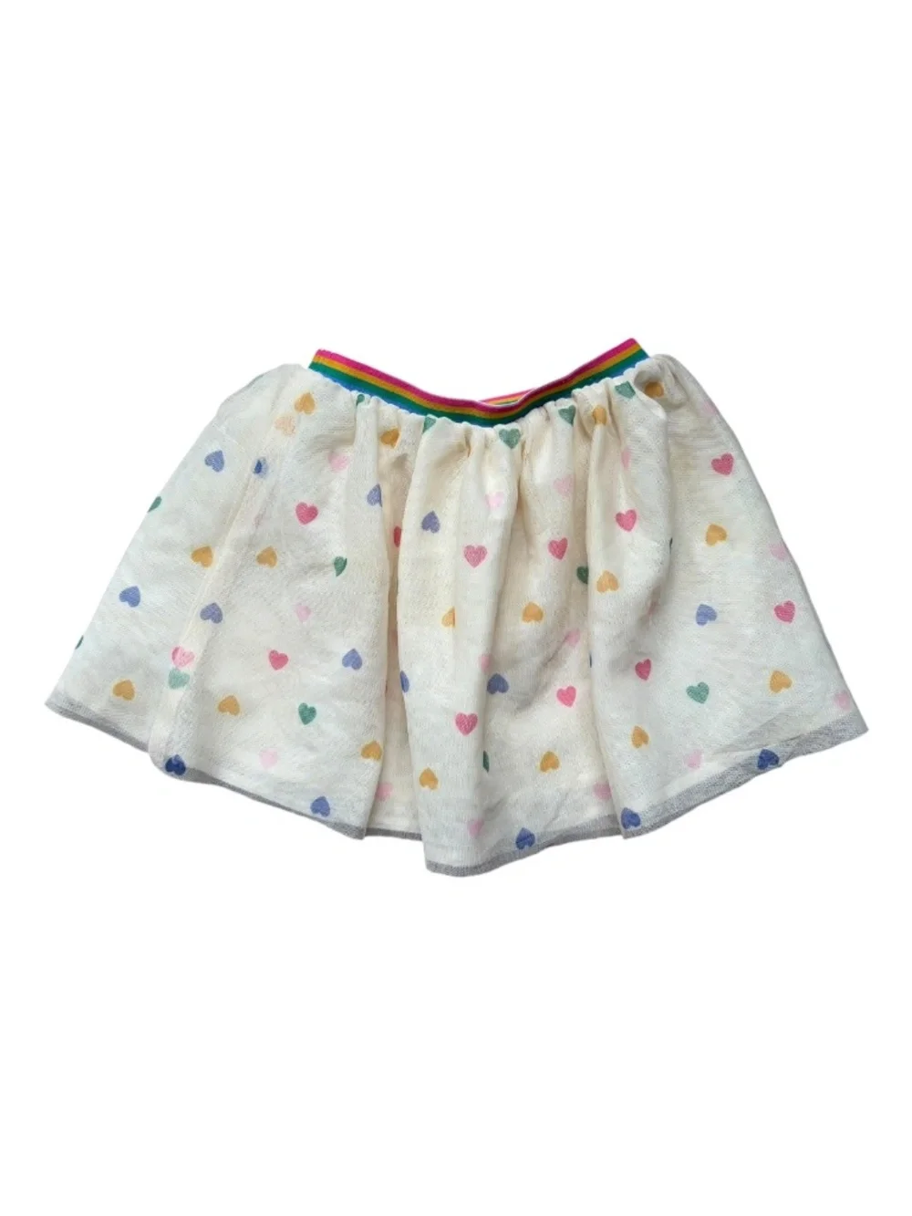 Old Navy Girls 4T Heart Print Tulle Tutu Skirt Rainbow Waistband